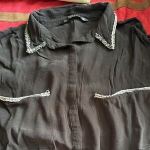 Zara Black Button-Down Shirt with White Trim